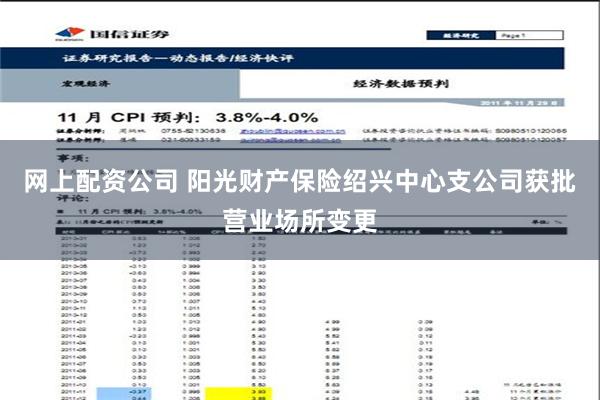 网上配资公司 阳光财产保险绍兴中心支公司获批营业场所变更